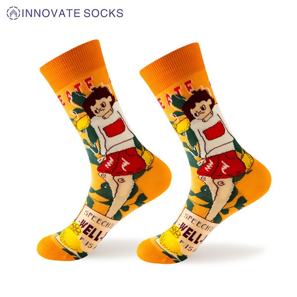 Custom Logo Print Designs Cartoon Unisex Women Men Cotton Crazy Funny Color Crew Happy Sock